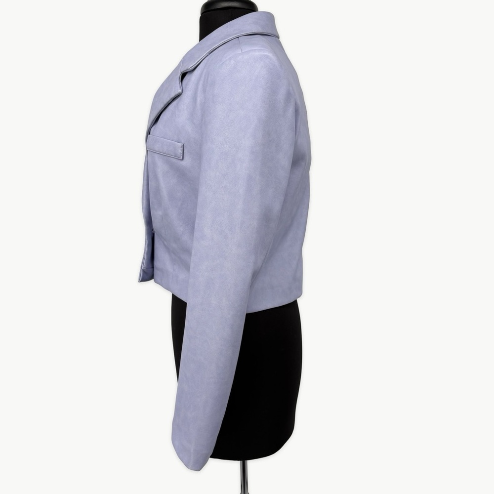 7 For All Mankind Faux Leather Cropped Jacket Sz Medium Lavender Double Breasted - Picture 11 of 13